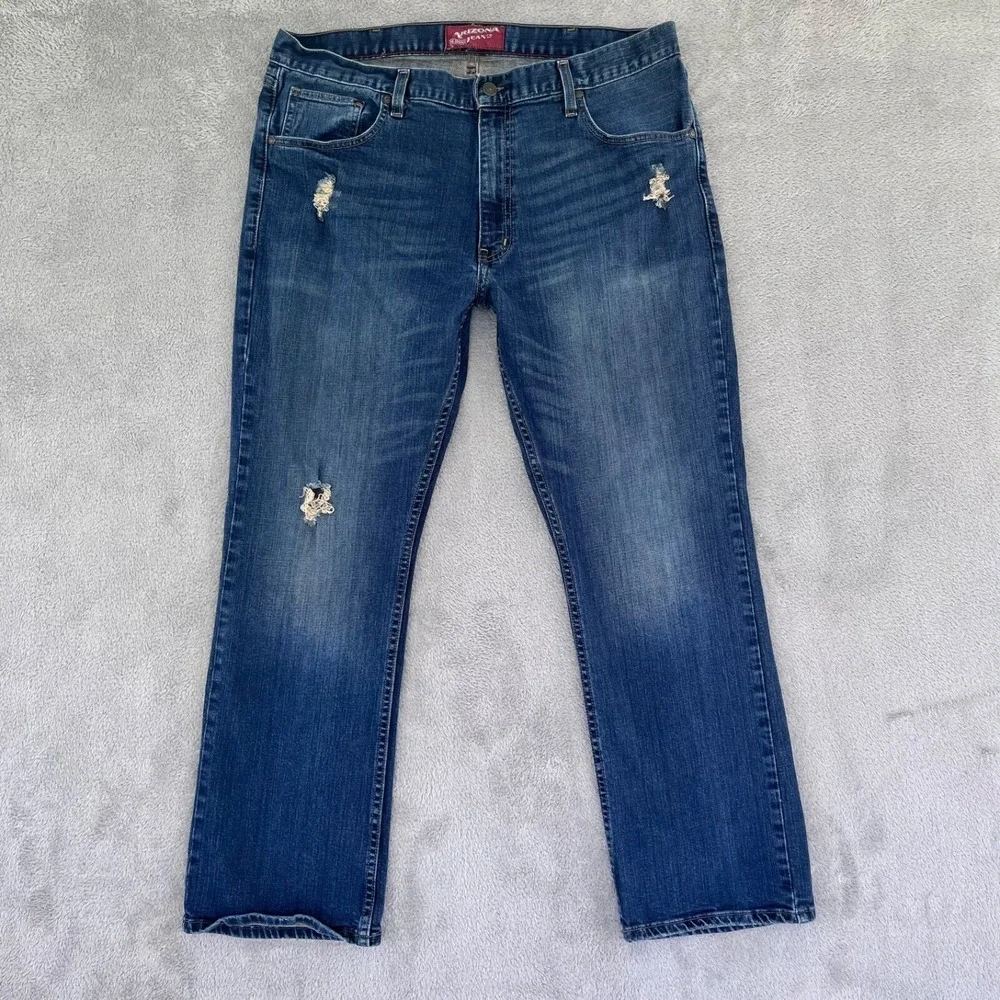 Arizona Jeans Mens 38X30 Blue Original Bootcut Mid Rise Ripped Dark Wash Denim‎